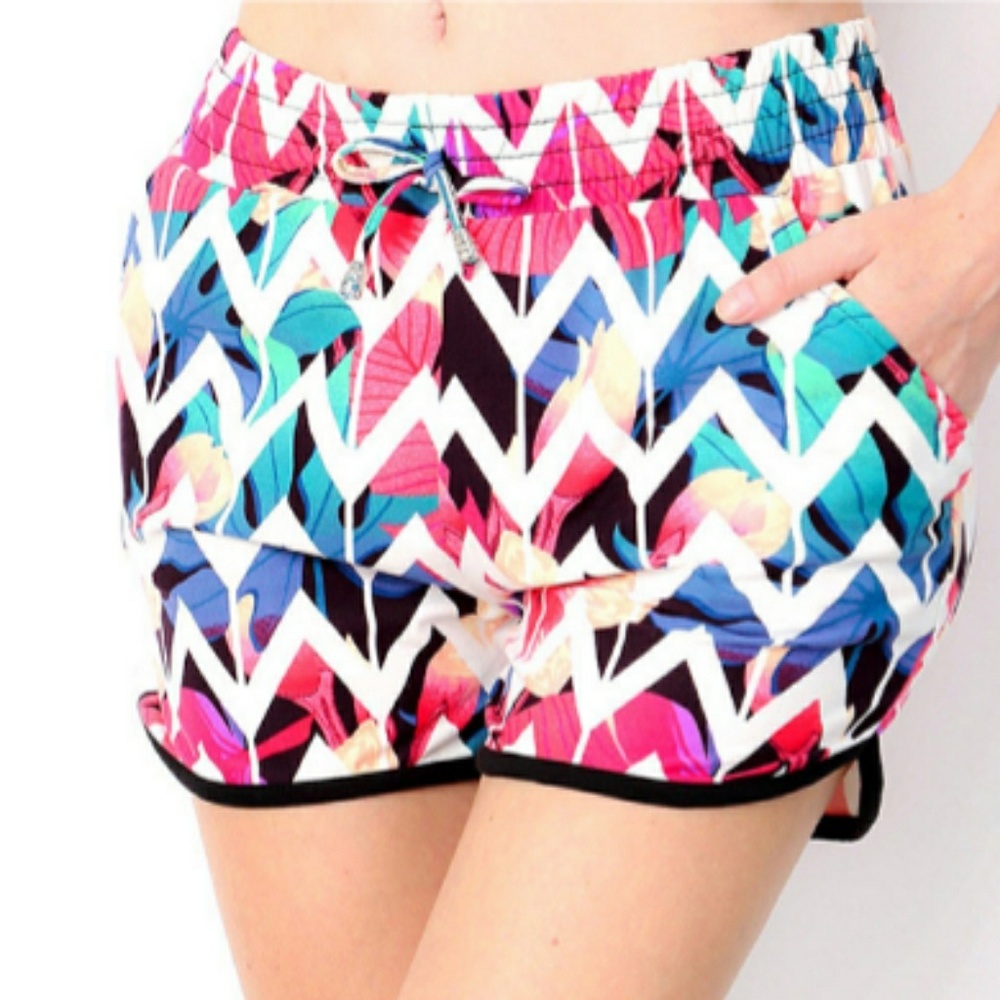 tropical floral chevron shorts
